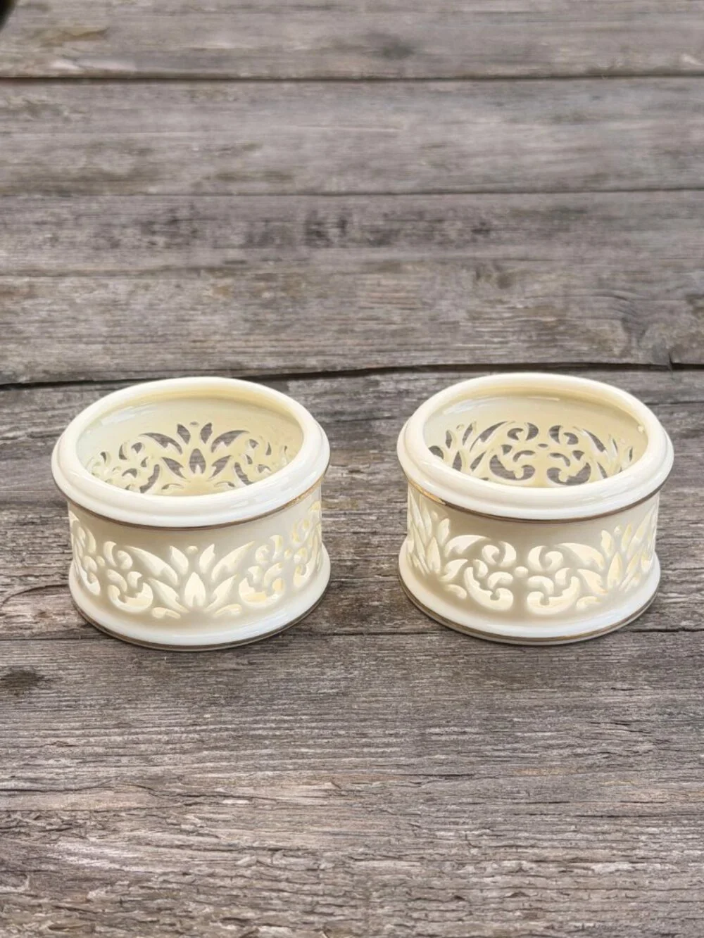 NEW Set Lenox Illuminations Votive Pierced Candle Holder Tea Light Ivory Gold